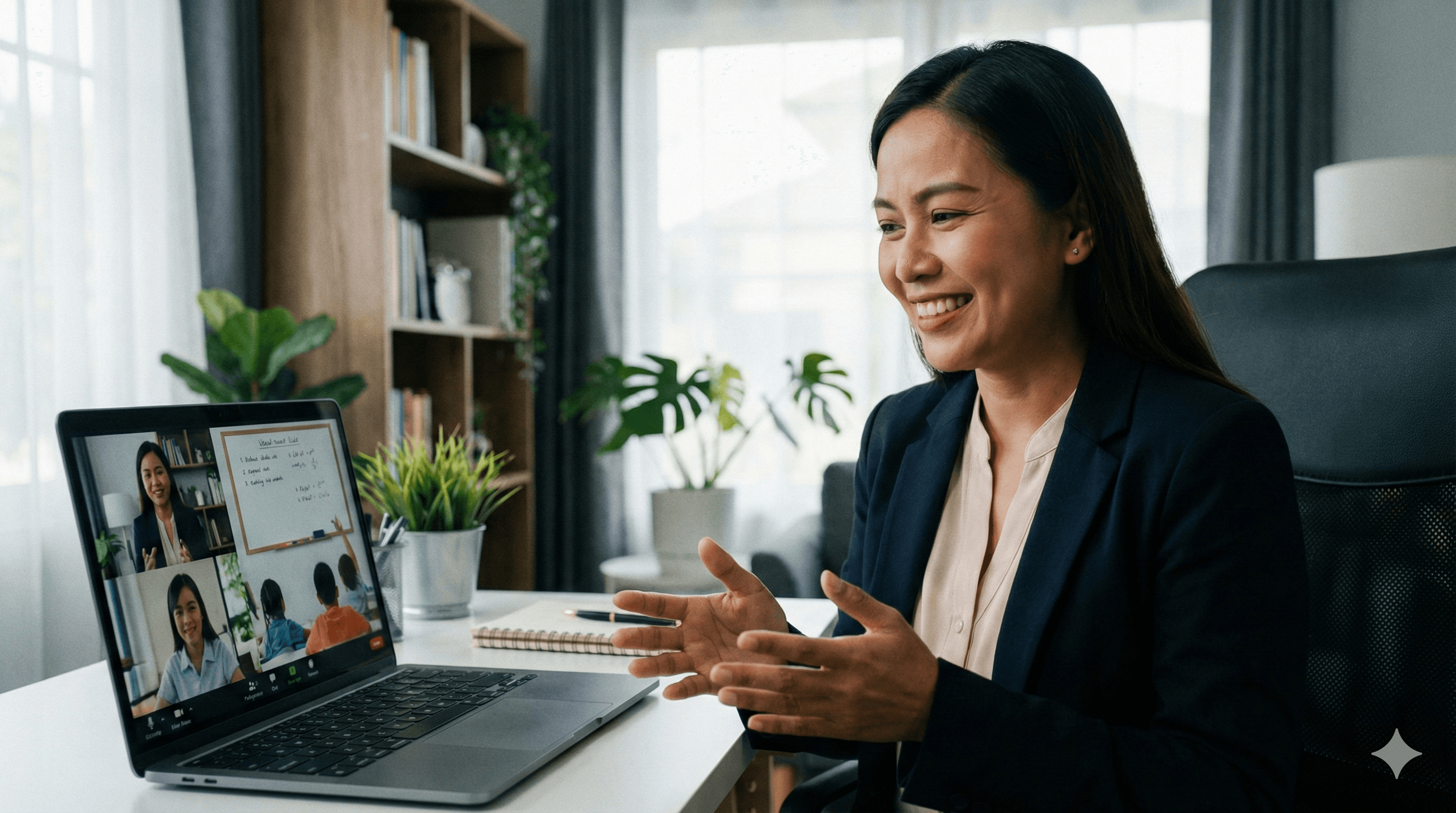 專業認證的線上英文老師正在進行視訊教學